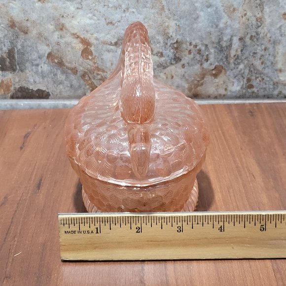 VTG Pink Glass Nesting Swan Covered Trinket Oval Candy Dish Peach Translucent - Picture 10 of 15